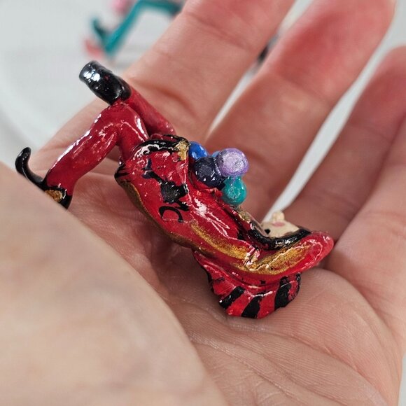 Vintage Handmade Harlequin Jester Figurine Set Signed FLAWS - Picture 9 of 10